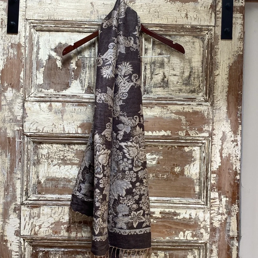 Vintage Floral Wrap/Scarf, Brown/Cream, Reversible